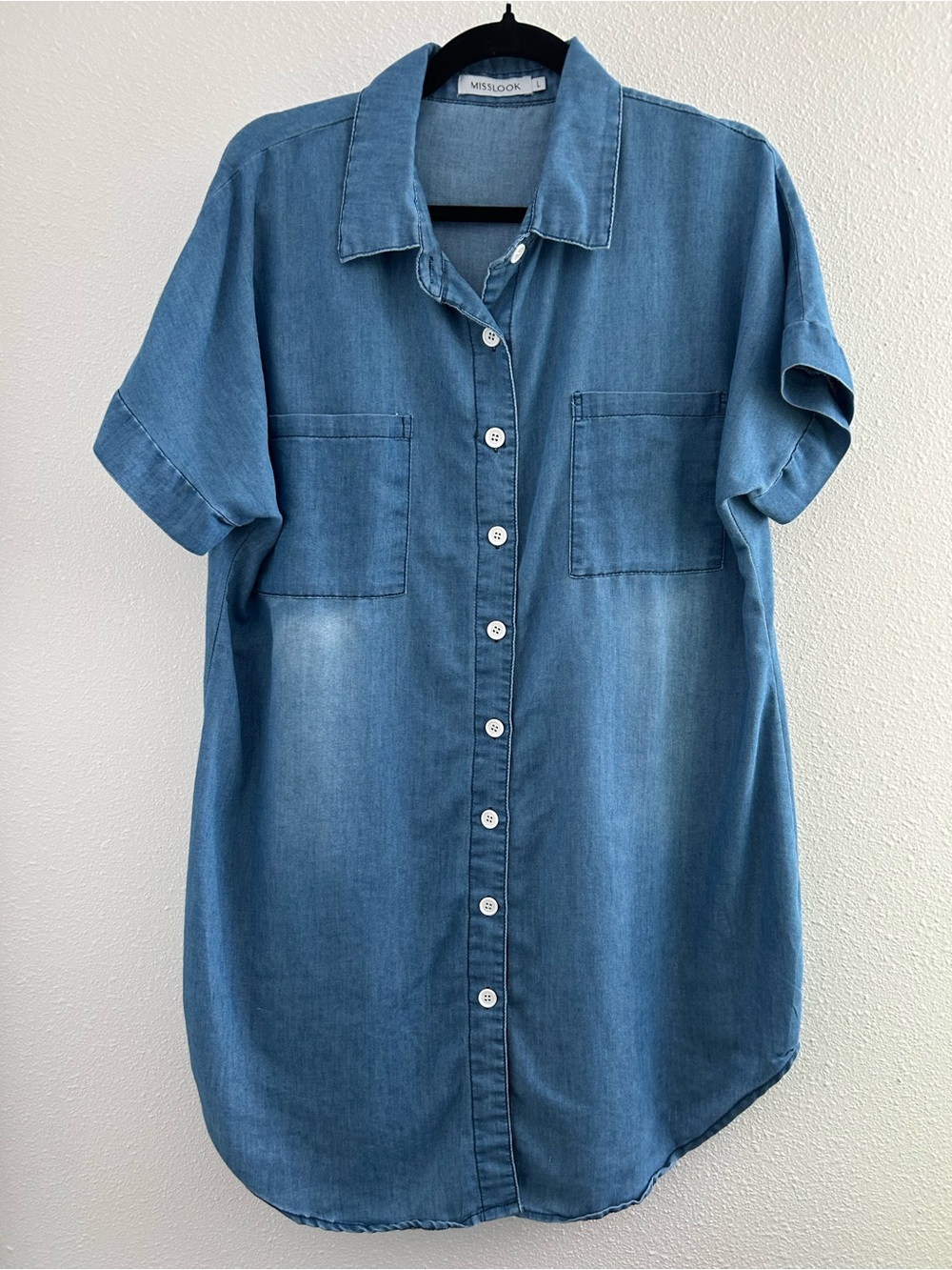 MISSLOOK Light Wash Denim Shirt Dress